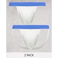 ASOS DESIGN 2 pack with thong and jock in white with contrast blue waistband