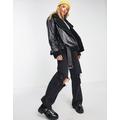 Bolongaro Trevor shearling trim classic leather aviator jacket in black