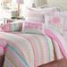 6pc Full/Queen Pastel Floral 100%Cotton Reversible Quilt Set Pink