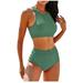 BIZIZA Corset 2 Piece Bathing Suit Graphic/Solid Crew Neck Bikini Set Tank Top High Waisted Workout Swimsuits for Women Two-Piece Set XL