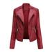 LBECLEY Women Coat Women S Light Jackets Women Ladies Lapel Motor Jacket Coat Zip Biker Short Punk Cropped Tops Classic Blouses Petite Coats for Women Red S