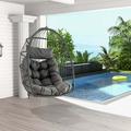 Costway Hanging Egg Chair Wicker Swing Hammock Chair with Head Pillow & Seat Cushion Gray