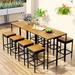 Glavbiku 10 Piece Outdoor Patio Wicker Bar Set with 4 Stools Foldable Dining Table Brown