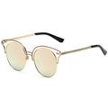 OWL Womens Round Sunglasses Gold Frame Ladies Mirrored Sun Glasses