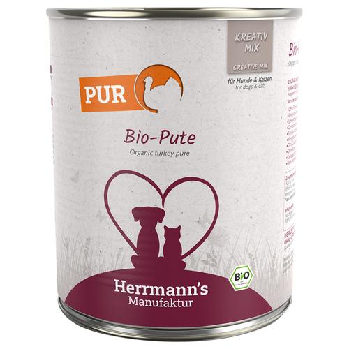 6x800g Herrmann's Bio-Reinfleisch Bio-Pute Ergänzungsfutter für Hunde und Katzen