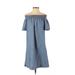 J.Crew Casual Dress - Mini Off The Shoulder Short sleeves: Blue Print Dresses - Women's Size 4