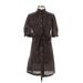 Rozae Nichols Casual Dress - Shirtdress Collared 3/4 sleeves: Brown Print Dresses - Women's Size P