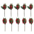 10Pcs Christmas Simulation Berry Flowers with Green Leaves Red Fruit for Decor