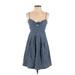Madewell Casual Dress - A-Line Plunge Sleeveless: Blue Print Dresses - Women's Size 0