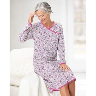 Appleseeds Women's Leaf-Print Faux-Wrap Nightgown - Multi - S - Misses