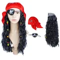 Perruque de Cheveux Longs avec Chapeau pour Adulte Pirates des Caraïbes Écharpe de Sauna Masque