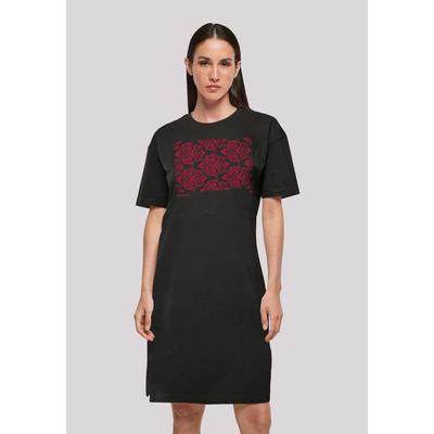 Shirtkleid F4NT4STIC "Muster Blumen Rot", Damen, Gr. L, schwarz, Obermaterial: 100% Baumwolle, casual, oversize, Rundhals, Kurzarm ohne Bündchen, Kleider, Print Image