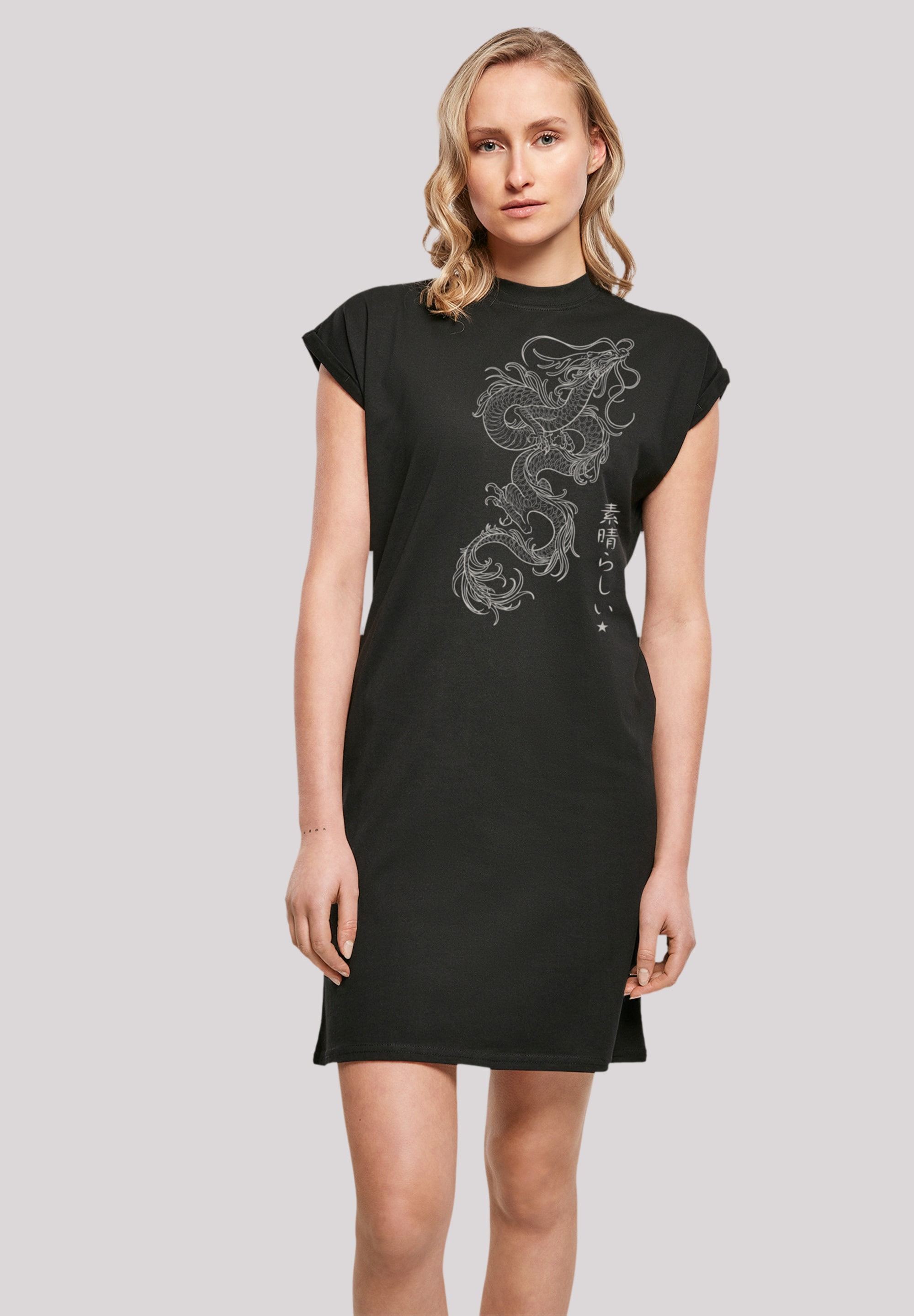 Shirtkleid F4NT4STIC "Drachen", Damen, Gr. L, schwarz, Obermaterial: 100% Baumwolle, Casual, regular fit, ohne Bündchen, Kleider, Print Image