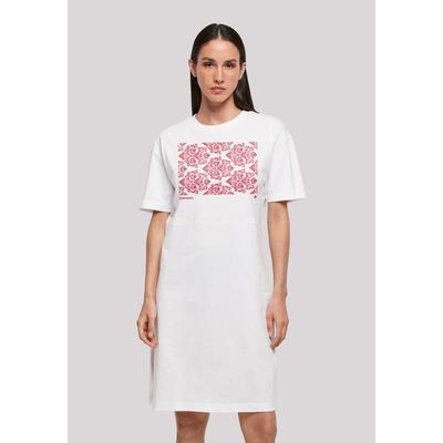 Shirtkleid F4NT4STIC "Muster Blumen Rot", Damen, Gr. S, weiß, Obermaterial: 100% Baumwolle, casual, oversize, Rundhals, Kurzarm ohne Bündchen, Kleider, Print Image