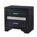 Nightstand with 2 Drawers and Rhinestone Pull Handles, Black and Silver