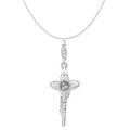 Carat in Karats Sterling Silver Polished Finish Rhodium-Plated 3-D Flower Cross With Lobster Clasp Charm Pendant (40.8mm x 14mm) With Sterling Silver Cable Chain Necklace 18