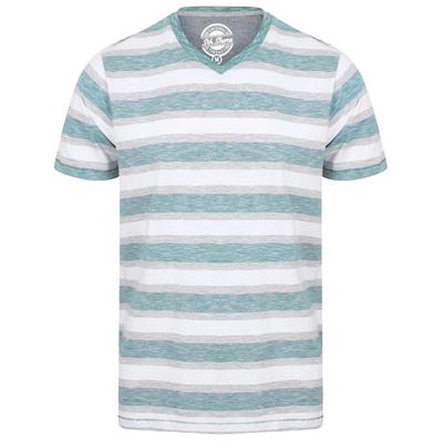 T-Shirts Fano Cotton Slub V Neck Striped T-Shirt In Mallard Green - South Shore / S - Tokyo Laundry