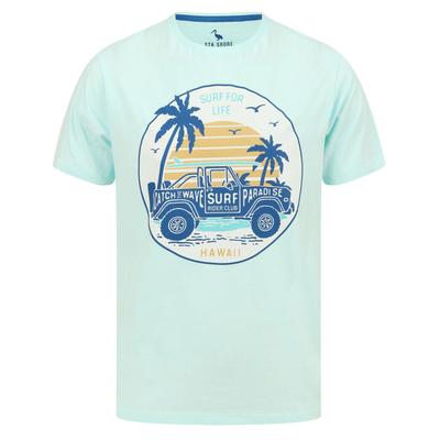 T-Shirts Hawaii Motif Cotton Jersey T-Shirt in Fair Aqua - South Shore / S - Tokyo Laundry