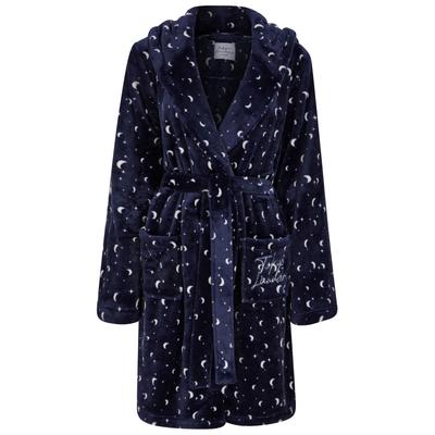 Dressing Gown Women's Moon & Stars Soft Fleece Tie Robe Dressing Gown with Hooded Ears in Eclipse Blue / S - Tokyo Laundry