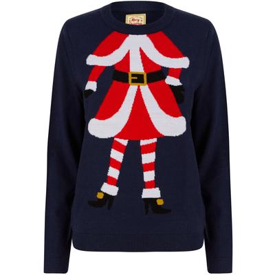 Jumpers Women’s Headless Mrs Claus Motif Novelty Christmas Jumper in Eclipse Blue - Merry Christmas / 14 - Tokyo Laundry