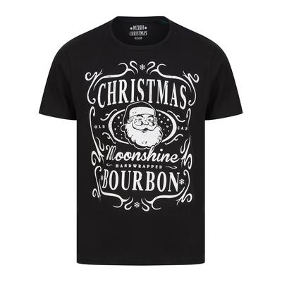 T-Shirts Men's Xmas Bourbon Motif Novelty Cotton Christmas T-Shirt in Jet Black - Merry Christmas / M - Tokyo Laundry