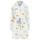 Dressing Gown Women's Cloud Mix Motif Soft Fleece Zip Up Dressing Gown in Optic White / S - Tokyo Laundry