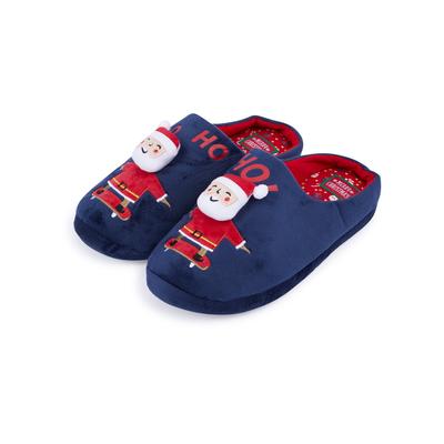 Slippers Men's Ho Ho Santa 3D Christmas Mule Slippers in Navy - Merry Christmas / 11-12 (45-46) - Tokyo Laundry