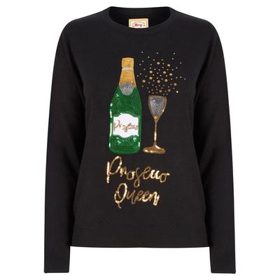 Jumpers Women's Prosecco Queen Sequin Novelty Christmas Jumper in Jet Black - Merry Christmas / 14 - Tokyo Laundry