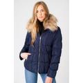 Coats / Jackets Bertie Funnel Neck Quilted Puffer Jacket With Detachable Fur Trim In Peacoat Blue / 10 - Tokyo Laundry