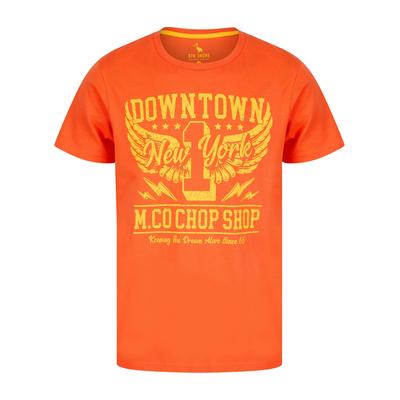 T-Shirts Downtown Motif Cotton Jersey T-Shirt in Hot Coral - South Shore / S - Tokyo Laundry