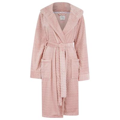 Dressing Gown Women's Lou Chunky Zig-Zag Stripe Soft Fleece Tie Robe Dressing Gown with Hood in Pink / S - Tokyo Laundry