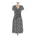 Connected Apparel Casual Dress V-Neck Short sleeves: Gray Print Dresses - Women's Size 8