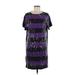 Joan Vass Casual Dress - Shift Crew Neck Short sleeves: Purple Polka Dots Dresses - Women's Size 6