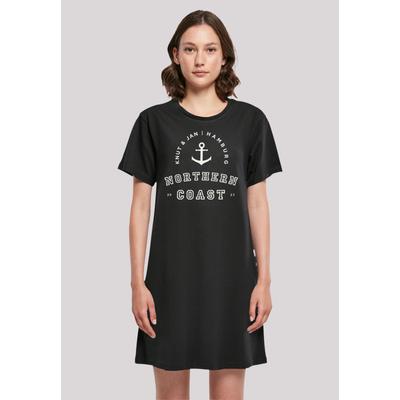 Shirtkleid F4NT4STIC "Northern Coast Nordsee Knut & Jan Hamburg", Damen, Gr. L, schwarz, Obermaterial: 100% Baumwolle, casual, regular fit, Rundhals, Kurzarm ohne Bündchen, Kleider, Print Image