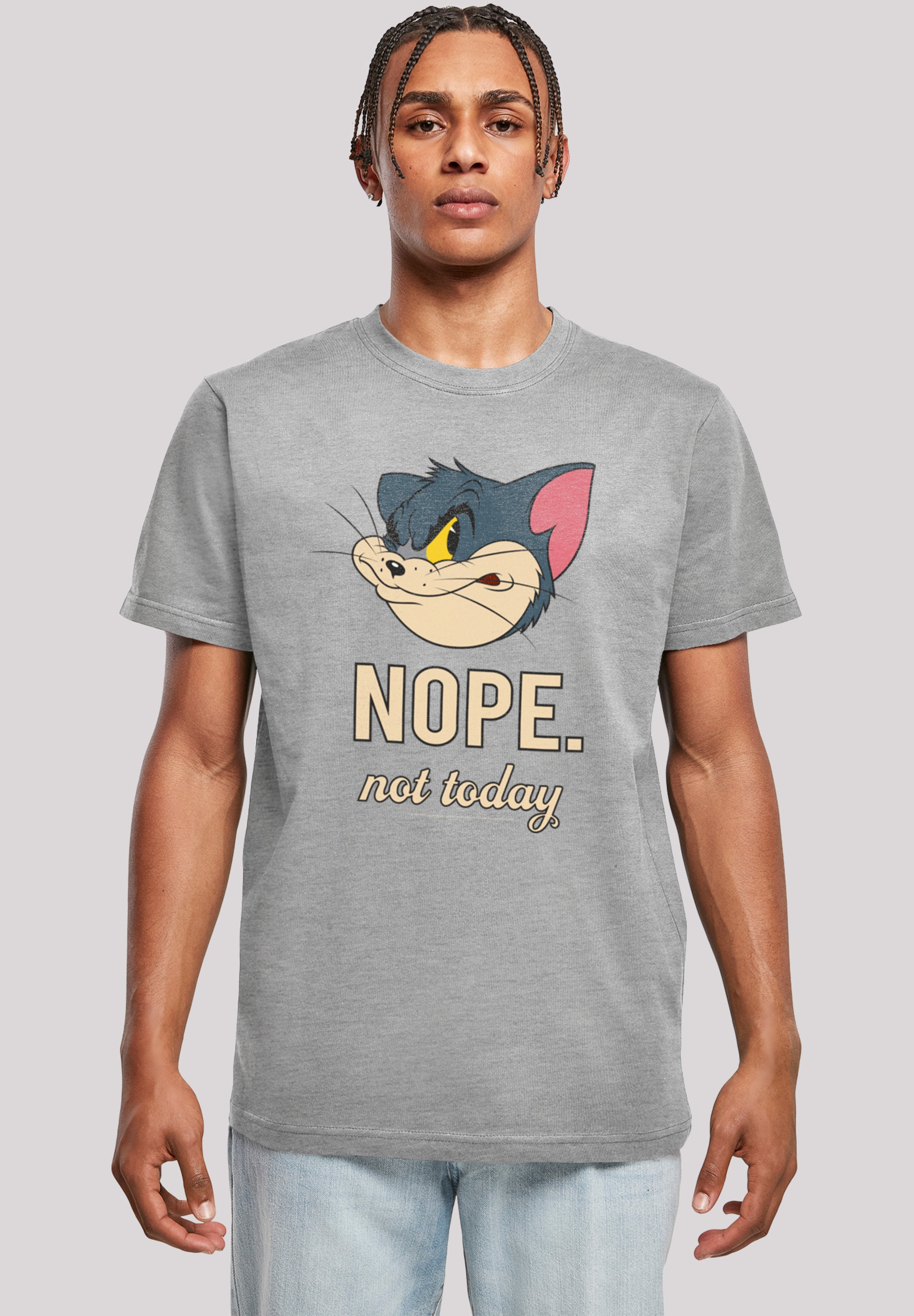 T-Shirt F4NT4STIC "Tom und Jerry Nope Not Today", Herren, Gr. 5XL, grau (erdgrau), Obermaterial: 100% Baumwolle, regular fit, Rundhals, ohne Bündchen, Shirts, Herren,Premium Merch,Regular-Fit,Basic,Bedruckt