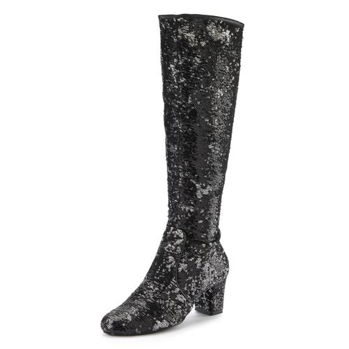 Stiefel LASCANA BELLE AFFAIRE Gr. 41, schwarz Damen Schuhe Reißverschlussstiefel Sommerstiefel mit Pailletten und Blockabsatz, Glitzer-Stiefel