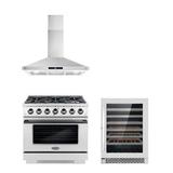 Cosmo 3 Piece Kitchen Appliance Package w/ 36" Gas Freestanding Range, Wall Mount Range Hood, & Wine Refrigerator | Wayfair COS-4PKG-1165