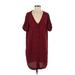 Madewell Casual Dress - Shift Plunge Short sleeves: Burgundy Print Dresses - Women's Size 2X-Small