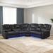 Black Reclining Sectional - Orren Ellis Yaniah Manual Reclining Sectional Sofa Set w/ LED Strips, Cup Holders Home Faux Leather | Wayfair