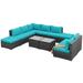 Latitude Run® 11 Piece Patio Rattan Sofa Set w/ Cushions & Coffee Tables Synthetic Wicker/Wood/All - Weather Wicker/Wicker/Rattan in Gray | Wayfair