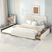 Queen Size Platform Bed with Twin Size Trundle Bed, Upholstered Bed with 2 Storage Drawers and Linen Upholstered Headboard