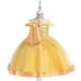 PEONAVET Girls Tulle Flower Princess Wedding Long Sleeve Dress for Toddler and Baby Girl Gown 9-10 Years Toddler Baby Dress - Summer Savings Clearance