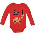 Tstars Boys Unisex 1st Birthday Gift Birthday Gift for 1 Year Old Bulldozer Construction Birthday Party Birthday Gifts for Baby Boy Toddler Infant Baby Shower B Day Baby Long Sleeve Bodysuit