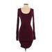 Club Monaco Casual Dress - Bodycon Scoop Neck Long sleeves: Burgundy Print Dresses - Women's Size X-Small