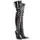 Golden Beads Women thigh high heel boots, Lace-up kinky fetish over the knee heels, elegant shoes with side zip and laces in Back, Ladies faux leather high heel boots (Black Patent, 7)