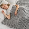 Maetoow Tighter Version Chenille Chunky Knit Blanket Throw （50×60 Inch）, Handmade Warm & Cozy Blanket Couch, Bed, Home Decor, Soft Fleece Banket, Boho Thick Blankets and Giant Yarn Throws，Light Grey