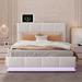 White Queen Size Tufted Upholstered Bed with Hydraulic Storage System