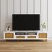 Farmhouse Rattan TV Stand Modern Wood Media Entertainment Center Console Table with 2 Doors and 2 Open Shelves