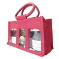 10 x 3 Jar Jute Bags with Handles in RED - Gift Bags for Jams, Chutneys, Pickles, Christmas Gift Bags