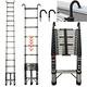 Telescopic Ladder 4.4M Multi-Purpose Stainless Steel Telescoping Ladder with 2 Ladder Hooks, 14 Steps Foldable Loft Ladder Extension Extend Portable Ladder, Folding Ladders for Home, Max Load 330Lbs